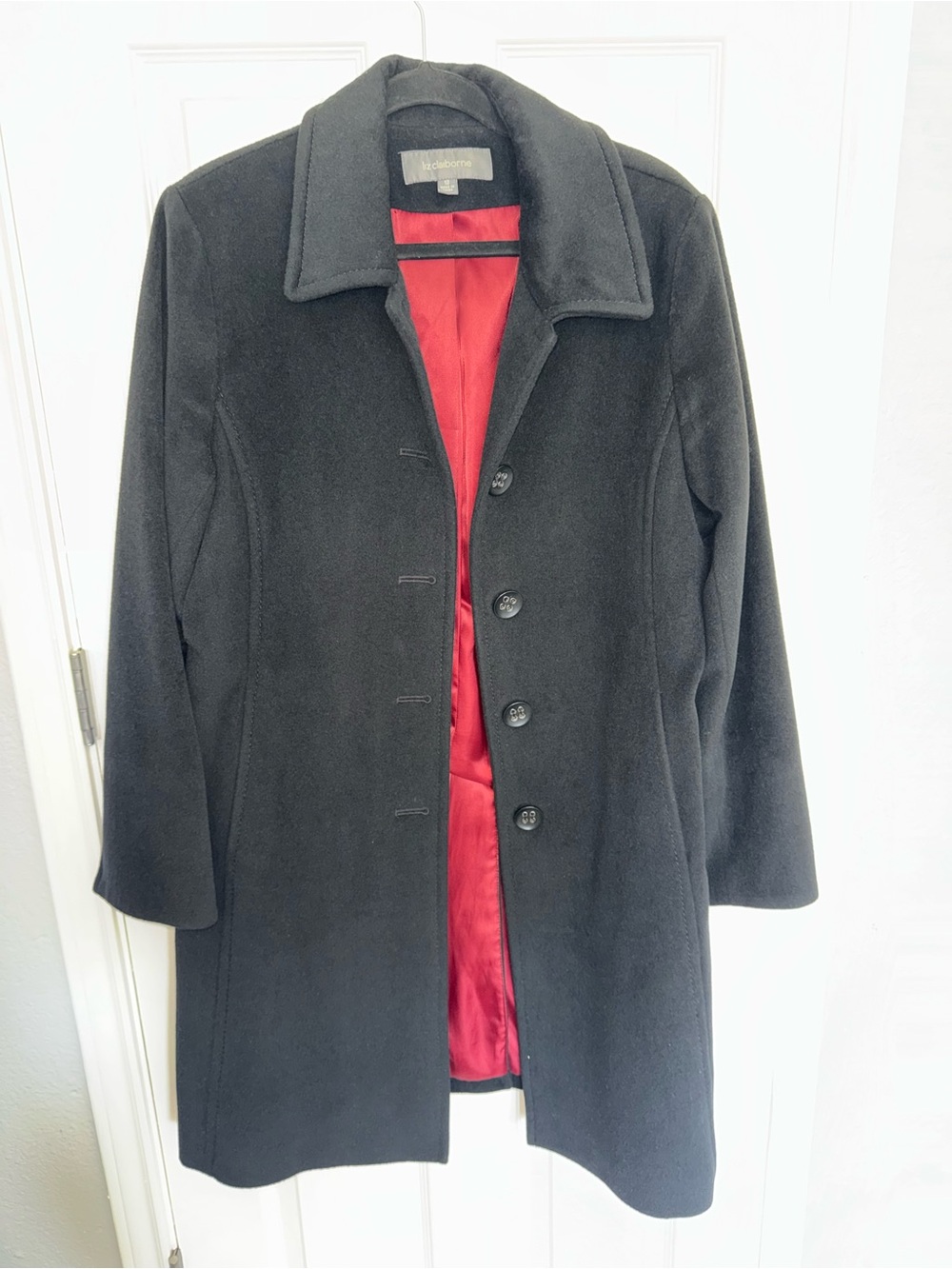 Liz Claiborne Black Pea Coat with Red Lining
